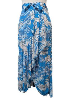 Maaji Womens Size S Blue Trade Winds Tropical Ruffles Faux Wrap Tie Beach Skirt